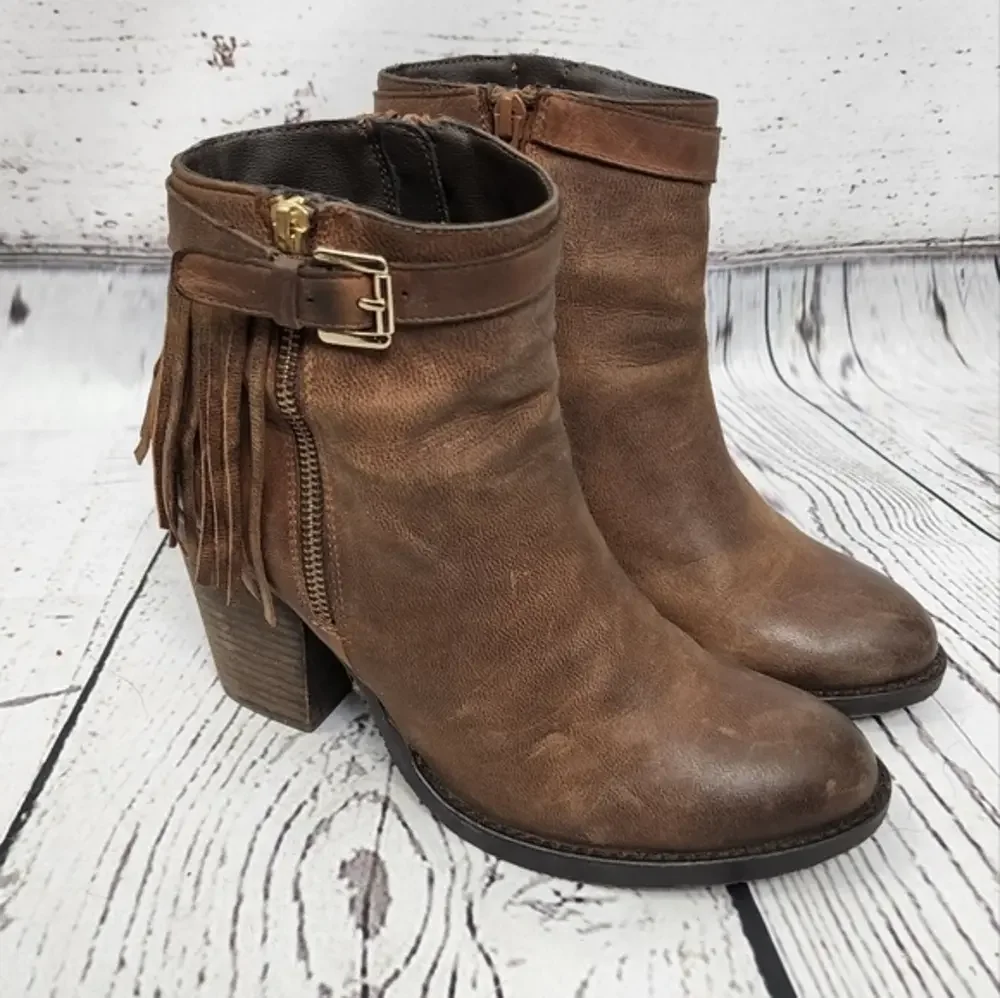 Steve Madden Woodmeer Cognac Fringed Booties